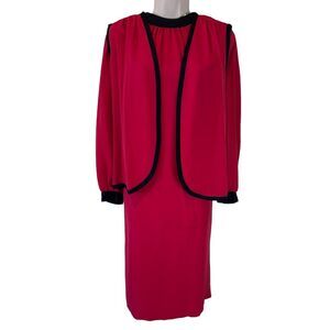 The Kohler Collection Vintage Red Dress with Black Trim Long Sleeve Two Piece 16